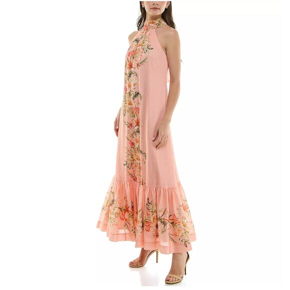 NWT Taylor peach floral halter ruffle maxi dress size 8 - Picture 2 of 9